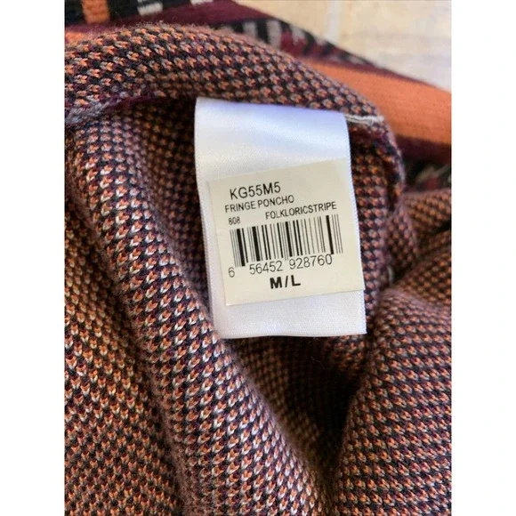 plenty by Tracy Reese Women’s M/L striped fringed folkloric poncho - Picture 9 of 9